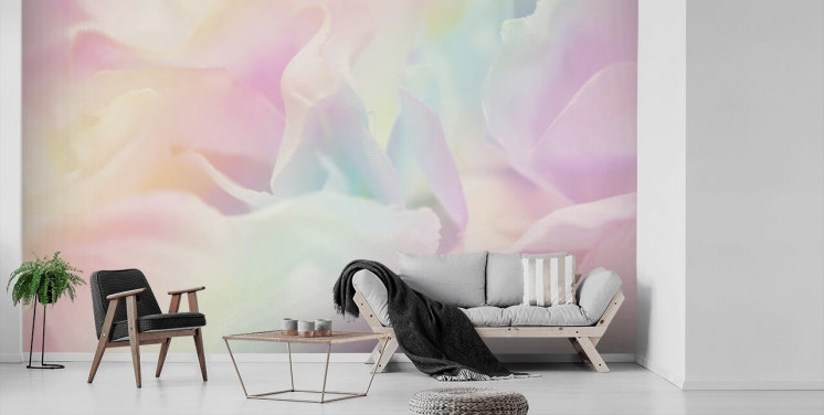Zoomed in Flower in Pastel Pink and Blue Wall Mural