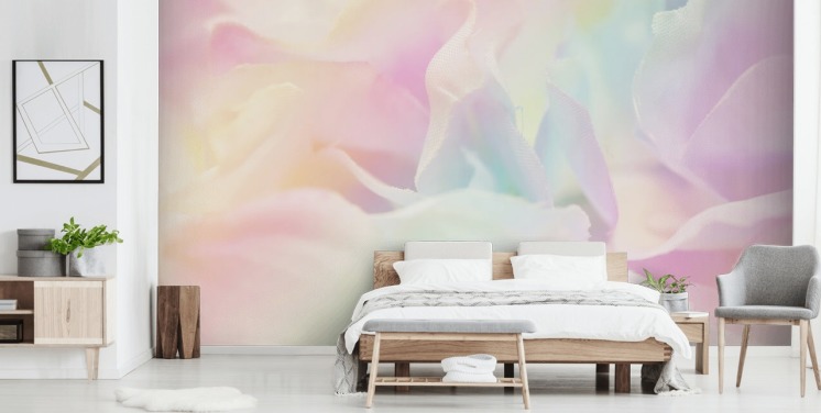 Vergrößerte Blume in Pastellrosa und Blau Wandgemälde