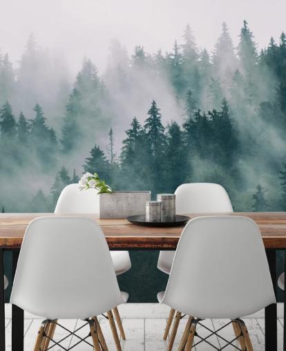 green and white customizable forest wallpaper mural called Smokey Misted Forest for bedrooms green and white customizable forest wallpaper mural called Smokey Misted Forest for bedrooms