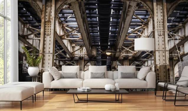 3D onder metrobrug behang