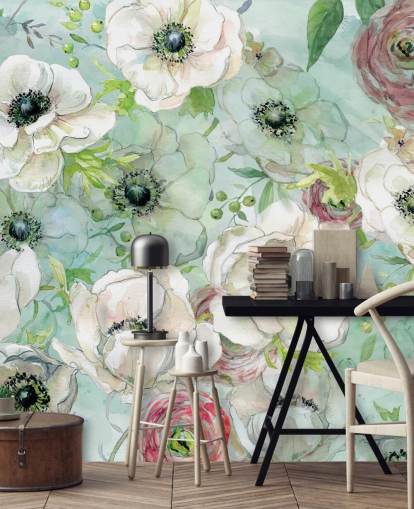 Papel de parede de flores brancas e rosa Papel de parede de flores brancas e rosa