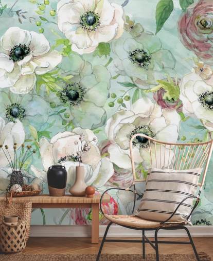 Hvite og rosa blomster tapet Hvite og rosa blomster tapet