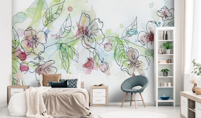 Carta da parati dipinta con fiori