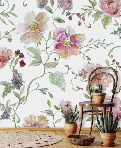 Roze bloemenbehang Roze bloemenbehang