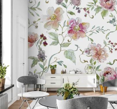Papel pintado floral rosa