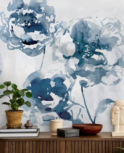 Papel de parede rosas azuis Papel de parede rosas azuis