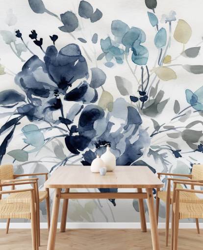 Marineblaue, personalisierbare botanische Wandtapete namens Indigo Garden 2 von Carol Robinson für Schlafzimmer und Wohnzimmer Marineblaue, personalisierbare botanische Wandtapete namens Indigo Garden 2 von Carol Robinson für Schlafzimmer und Wohnzimmer