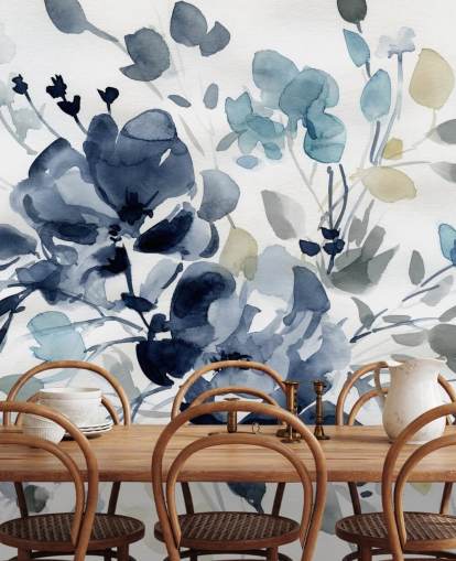 marinblå anpassningsbar botanisk tapetväggmålning kallad Indigo Garden 2 av Carol Robinson för sovrum och lounger marinblå anpassningsbar botanisk tapetväggmålning kallad Indigo Garden 2 av Carol Robinson för sovrum och lounger
