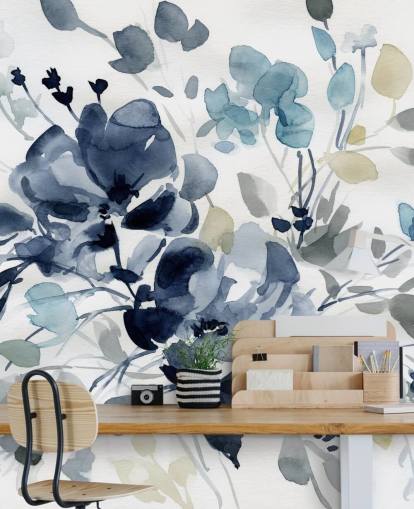 navy blue customisable botanical wallpaper mural called Indigo Garden 2 by Carol Robinson for bedrooms and lounges navy blue customisable botanical wallpaper mural called Indigo Garden 2 by Carol Robinson for bedrooms and lounges