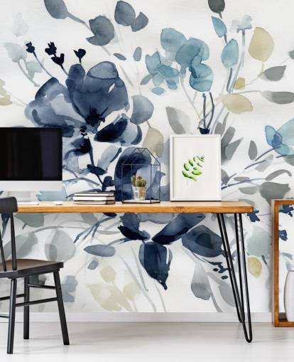 mural de papel de parede botânico personalizável em azul marinho chamado Indigo Garden 2 de Carol Robinson para quartos e salões mural de papel de parede botânico personalizável em azul marinho chamado Indigo Garden 2 de Carol Robinson para quartos e salões