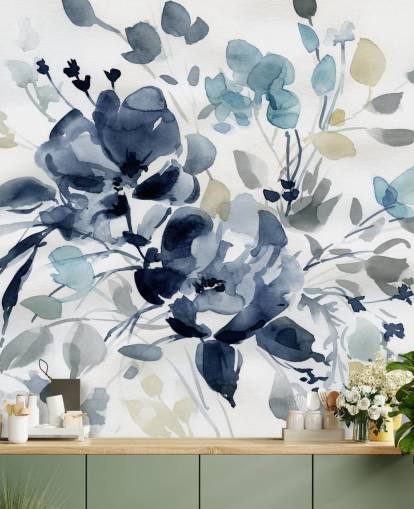navy blue customisable botanical wallpaper mural called Indigo Garden 2 by Carol Robinson for bedrooms and lounges navy blue customisable botanical wallpaper mural called Indigo Garden 2 by Carol Robinson for bedrooms and lounges