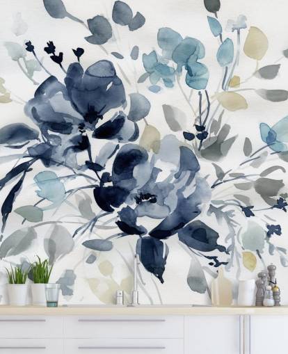 navy blue customisable botanical wallpaper mural called Indigo Garden 2 by Carol Robinson for bedrooms and lounges navy blue customisable botanical wallpaper mural called Indigo Garden 2 by Carol Robinson for bedrooms and lounges