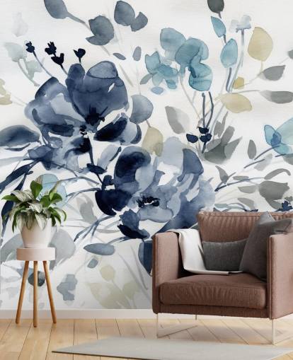 navy blue customisable botanical wallpaper mural called Indigo Garden 2 by Carol Robinson for bedrooms and lounges navy blue customisable botanical wallpaper mural called Indigo Garden 2 by Carol Robinson for bedrooms and lounges