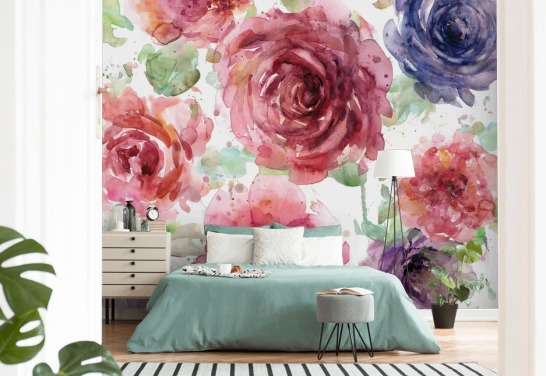 Rosa og lilla blomst tapet