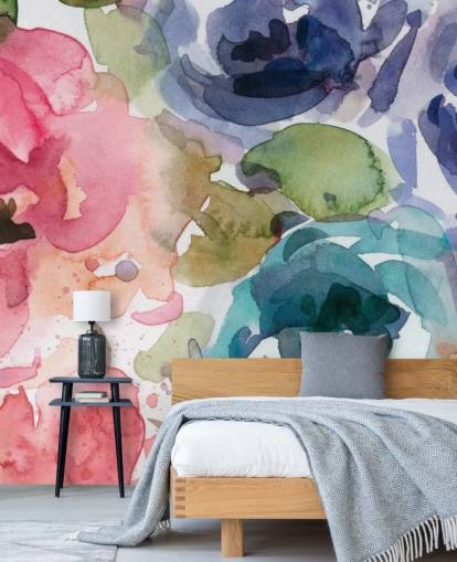 mural de papel de parede floral personalizável rosa e azul chamado Macro Garden 2 de Carol Robinson para salas de estar e quartos mural de papel de parede floral personalizável rosa e azul chamado Macro Garden 2 de Carol Robinson para salas de estar e quartos