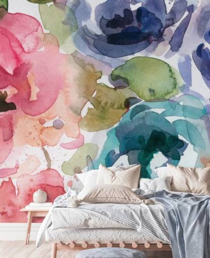 pink and blue customisable floral wallpaper mural called Macro Garden 2 by Carol Robinson for living rooms and bedrooms pink and blue customisable floral wallpaper mural called Macro Garden 2 by Carol Robinson for living rooms and bedrooms