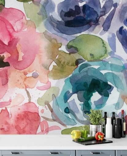 pink and blue customisable floral wallpaper mural called Macro Garden 2 by Carol Robinson for living rooms and bedrooms pink and blue customisable floral wallpaper mural called Macro Garden 2 by Carol Robinson for living rooms and bedrooms