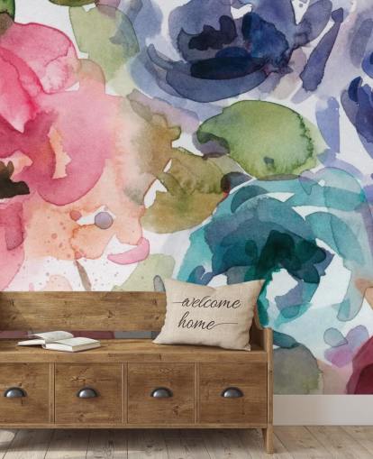 carta da parati murale floreale personalizzabile rosa e blu chiamata Macro Garden 2 di Carol Robinson per salotti e camere da letto carta da parati murale floreale personalizzabile rosa e blu chiamata Macro Garden 2 di Carol Robinson per salotti e camere da letto