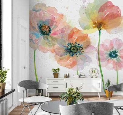 Pink Poppies Behang Muurschildering