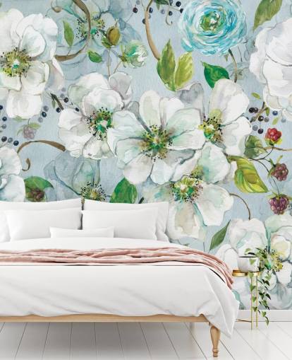 White Rose and Ranunculus Wall Mural White Rose and Ranunculus Wall Mural