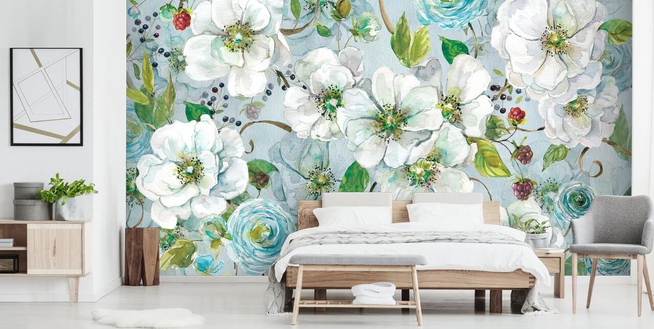 White Rose and Ranunculus Wall Mural