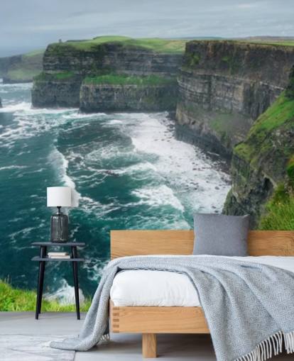 blått og grønt irland tapetmaleri kalt Cliffs of Moher for soverom, stuer og kjøkken blått og grønt irland tapetmaleri kalt Cliffs of Moher for soverom, stuer og kjøkken