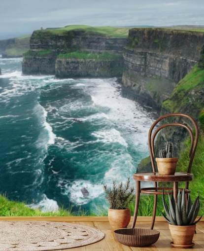 blå och grön irländsk tapet väggmålning kallad Cliffs of Moher för sovrum, vardagsrum och kök blå och grön irländsk tapet väggmålning kallad Cliffs of Moher för sovrum, vardagsrum och kök