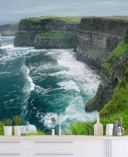 blue and green ireland wallpaper mural called Cliffs of Moher for bedrooms, living rooms and kitchens blue and green ireland wallpaper mural called Cliffs of Moher for bedrooms, living rooms and kitchens