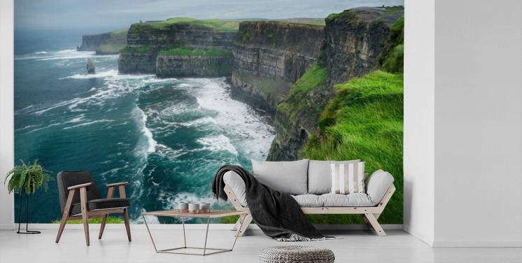 blå och grön irländsk tapet väggmålning kallad Cliffs of Moher för sovrum, vardagsrum och kök
