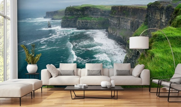 blue and green ireland wallpaper mural called Cliffs of Moher for bedrooms, living rooms and kitchens