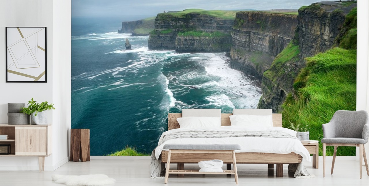 papier peint mural irlandais bleu et vert appelé Cliffs of Moher pour les chambres, les salons et les cuisines
