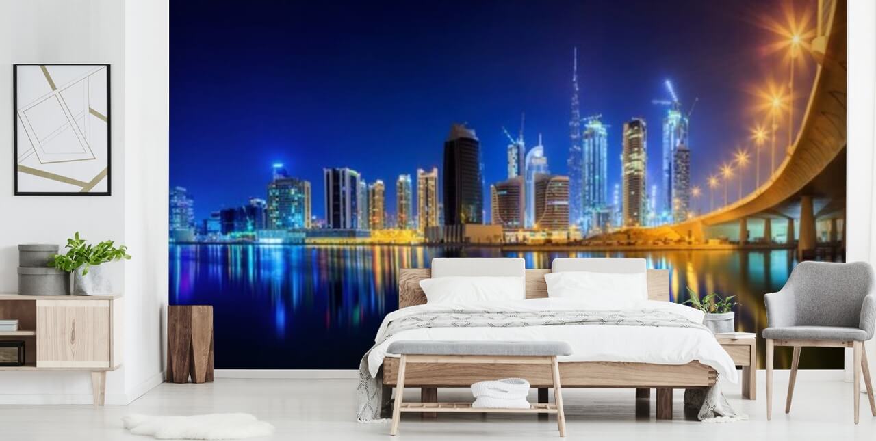 blå tonet dubai city tapet