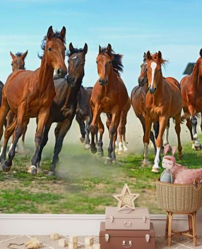 Brown Horses Running Together Mural Brown Horses Running Together Mural