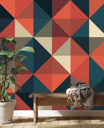 Papel pintado geométrico ápice azul y rojo Papel pintado geométrico ápice azul y rojo