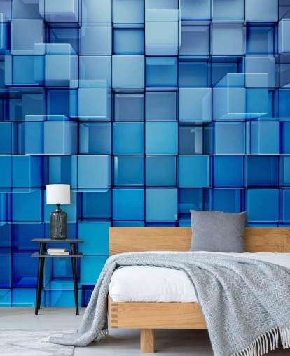 Blauw blok abstract behang Blauw blok abstract behang