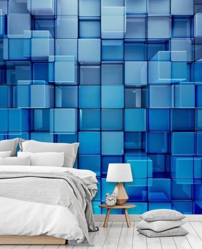 Blauw blok abstract behang Blauw blok abstract behang