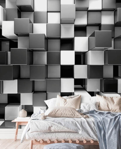 Schwarz-Weiß-3D-Tapeten-Wandbild namens 3D Black and White Blocks für Schlafzimmer und Küchen Schwarz-Weiß-3D-Tapeten-Wandbild namens 3D Black and White Blocks für Schlafzimmer und Küchen