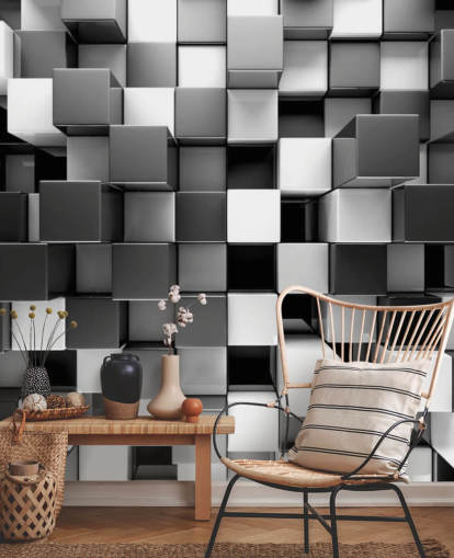 carta da parati murale 3D in bianco e nero chiamata 3D Black and White Blocks per camere da letto e cucine carta da parati murale 3D in bianco e nero chiamata 3D Black and White Blocks per camere da letto e cucine