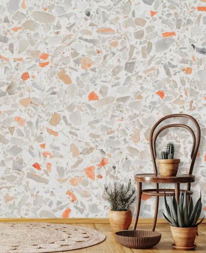 Pale Pink and Smatters of Orange Terrazzo Wallpaper Pale Pink and Smatters of Orange Terrazzo Wallpaper