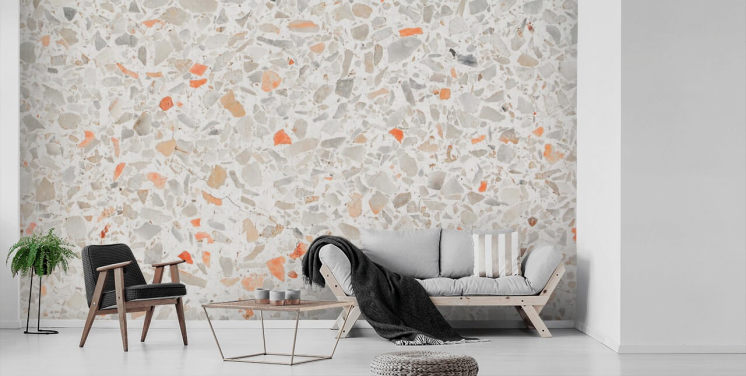 Pale Pink og smatters af Orange Terrazzo Baggrund