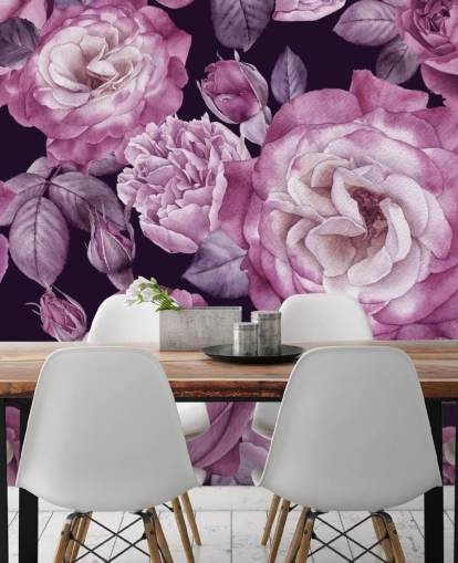 violet tilpasselig blomstertapet vægmaleri kaldet Ultra Violet Roses Dark Floral til soveværelser, stuer og spisestuer violet tilpasselig blomstertapet vægmaleri kaldet Ultra Violet Roses Dark Floral til soveværelser, stuer og spisestuer