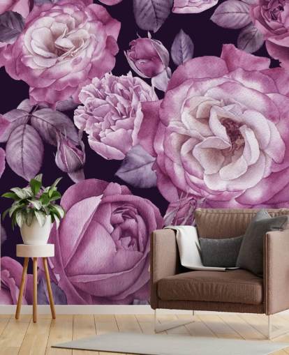 Violette personalisierbare Blumentapete namens Ultra Violet Roses Dark Floral für Schlafzimmer, Wohn- und Esszimmer Violette personalisierbare Blumentapete namens Ultra Violet Roses Dark Floral für Schlafzimmer, Wohn- und Esszimmer