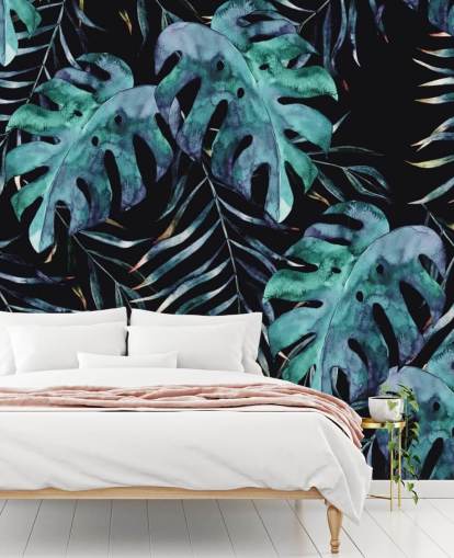 Black with Tropical Leaves Palm Wallpaper Black with Tropical Leaves Palm Wallpaper