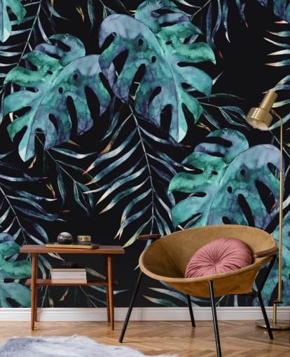 Svart med tropiske blader Palm Bakgrunn Svart med tropiske blader Palm Bakgrunn