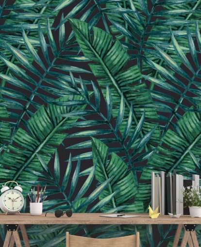 papel de parede de selva de folhas tropicais escuras papel de parede de selva de folhas tropicais escuras