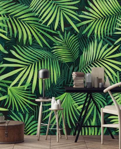 mural de papel de parede de folhas verdes personalizáveis chamado Leaves of Palm Tree para cozinhas ou quartos mural de papel de parede de folhas verdes personalizáveis chamado Leaves of Palm Tree para cozinhas ou quartos