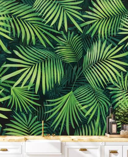 mural de papel de parede de folhas verdes personalizáveis chamado Leaves of Palm Tree para cozinhas ou quartos mural de papel de parede de folhas verdes personalizáveis chamado Leaves of Palm Tree para cozinhas ou quartos
