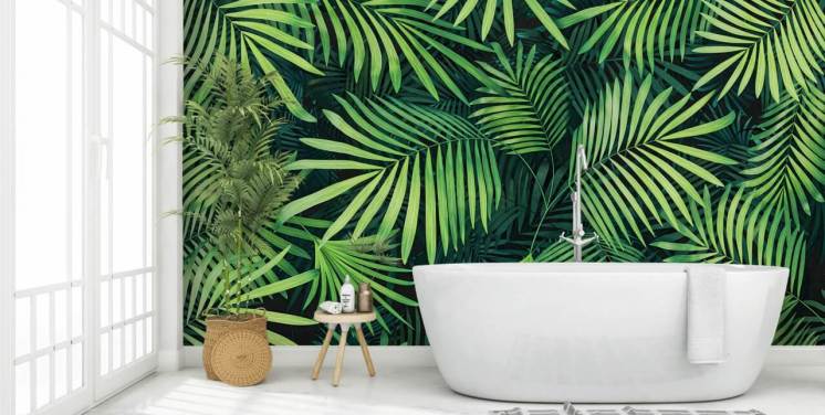 Wandbild „Blätter der Palme“, grün, personalisierbar, für Küchen oder Schlafzimmer