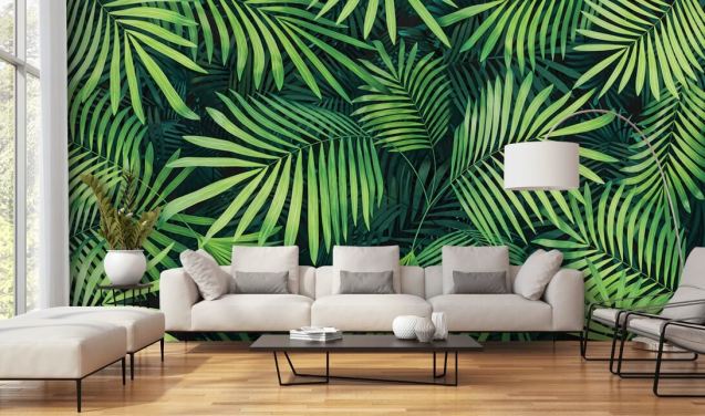 Wandbild „Blätter der Palme“, grün, personalisierbar, für Küchen oder Schlafzimmer
