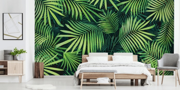 grønne tilpassbare blader tapet veggmaleri kalt Leaves of Palm Tree for kjøkken eller soverom
